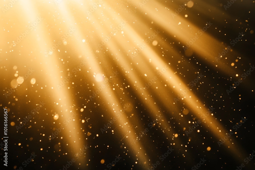 Poster Soft golden rays mingling with floating dust particles create an ethereal ambiance symbolizing tranquility, warmth, and the gentle passage of time.