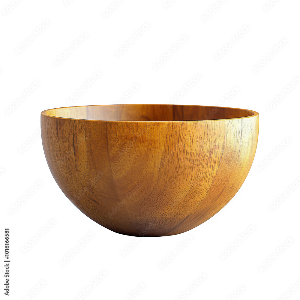 Wall mural Wooden bowl isolated on transparent background, natural wood grain, eco-friendly kitchen accessory, rustic design, handcrafted wooden bowl for serving or decor