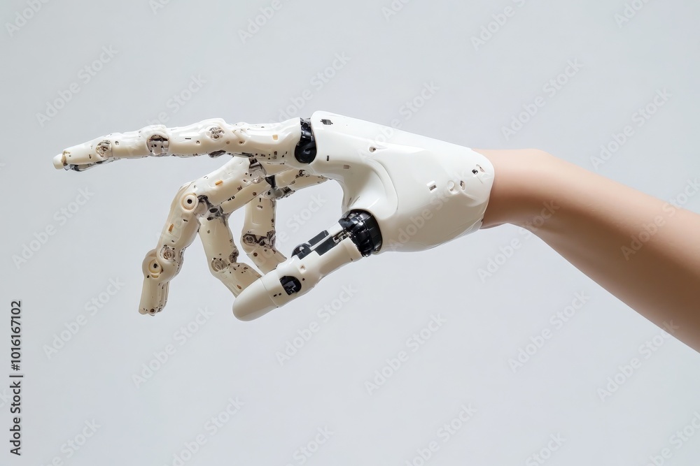 Aufkleber A robotic hand demonstrates precise movements, symbolizing technological prowess and the convergence of artificial intelligence in a modern engineering marvel.