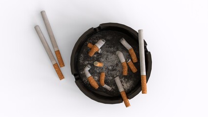 ashtray with cigarette with white background