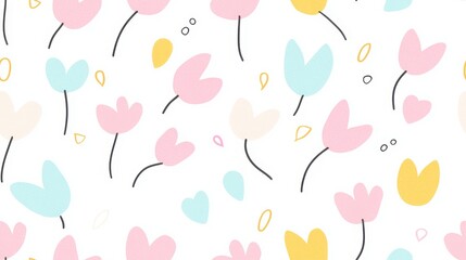Minimalist Floral Design, Soft pastel flower pattern showcasing delicate blooms in a serene color palette, perfect for modern decor and textiles.