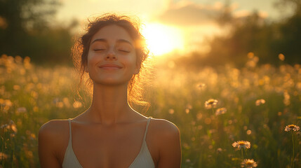 joyful woman with arms outstretched, facing away, embraces freedom in a natural setting. She radiates confidence, beauty, and empowerment, symbolizing liberation and harmony with nature