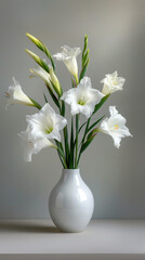 White Gladiolus in White Vase