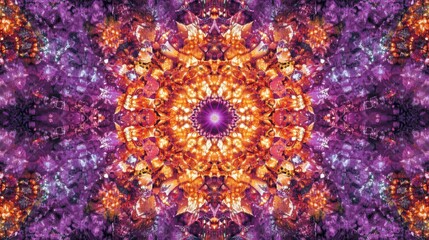 A realistic image of a purple kaleidoscope, with intricate symmetrical patterns and vibrant colors forming a mesmerizing design.
