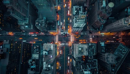 Drone footage capturing the city's vastness, expansive and dynamic, Urban, Cool tones, Photograph, Aerial perspective