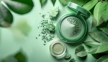 Eco-friendly makeup products with natural ingredients, green and stylish, Fashion, Soft tones, Photograph, Sustainable beauty