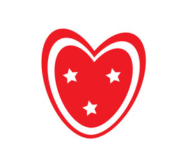 red big heart with white stars on a white background , 