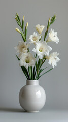 White Gladiolus in a White Vase