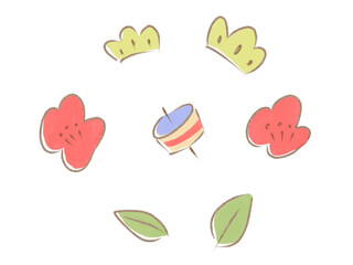 ツバキとマツとコマのイラスト