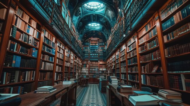 Historical libraries with towering bookshelves, grand and intellectual, Urban, Soft tones, Photograph, Literary treasure