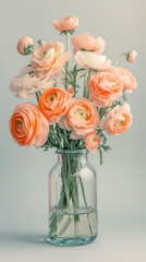 Fototapeta premium Peach Ranunculus Bouquet in a Glass Vase