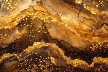A gold and brown background with a lot of glitter