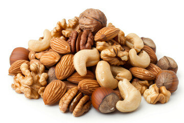 Obraz premium A pile of nuts including walnuts, almonds, cashews, and peanuts