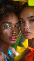 Fototapeta premium Models showcasing diverse body types and ethnicities, inclusive and beautiful, Fashion, Bright hues, Photograph, Diversity in fashion