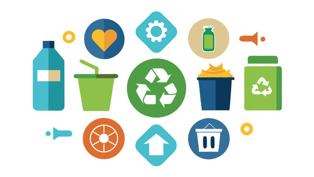 Recycling icons set with waste types and collection flat