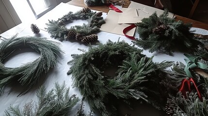 Holiday Wreath Making Activity in Progress