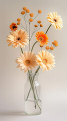 Obraz premium Orange and Yellow Gerbera Daisies in Glass Vase