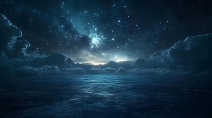 Fototapeta premium Night Sky With Stars Above Ocean Illustration