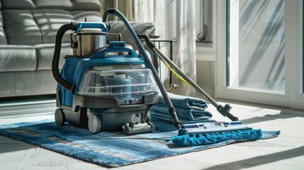 Blue Carpet Cleaning Machine with Brush and Hose