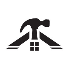 a hammer with home logo design, company building logo, house service logo black and white