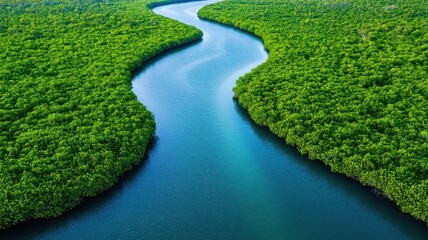 Mangrove forest interlaced with tidal channels creating a maze-like waterway system, mangrove forest, tidal channels