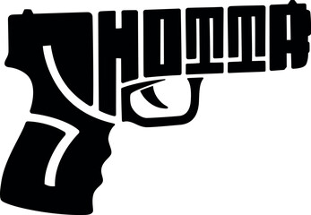 Calligram of word shotta in a gun
