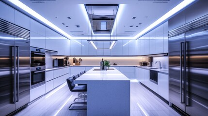 An ultra-modern kitchen featuring glossy white cabinetry