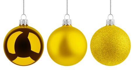Christmas Ball, yellow bauble, isolated on white background, full depth of field