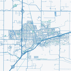 Map of Davis in California in a professional blue style. Contains layered vector with roads water, parks, etc.