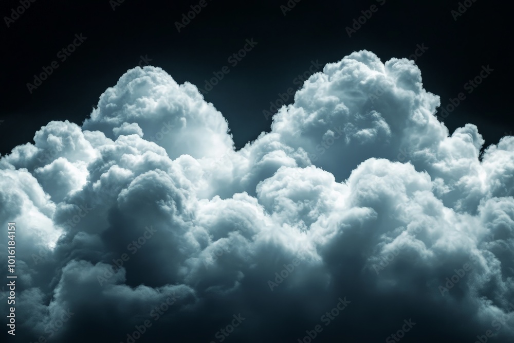 Poster bright, billowing clouds dominate the sky, casting dramatic shadow and light effects, evoking a powe