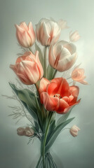 Pink and White Tulips in Vase