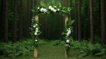 Obraz premium Forest wedding surrounded by towering trees and natural greenery, wedding, forest wedding
