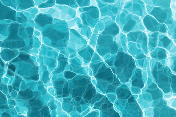 Abstract patterns created by light reflections on the surface of clear, blue water, showing intricate wave and ripple designs.