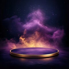 Purple and Gold Mystical Podium with Nebula Background.