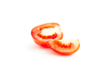 Red tomato sliced isolated on white background, Ripe tomato, Food ingredient