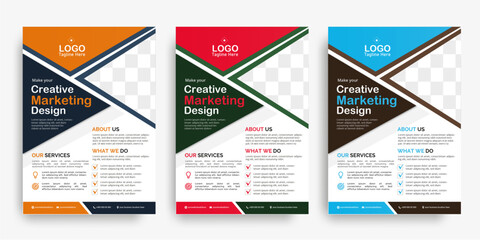 Corporate Business Flyer Template Geometric shape 3 in 1, Beautiful abstract shape