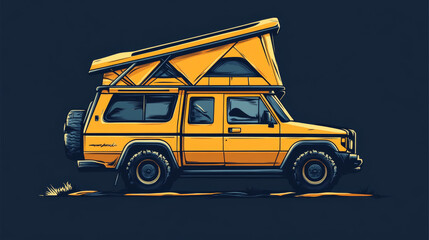 A vibrant and inviting vector logo featuring a camper car with a pop-up tent, designed to convey adventure and outdoor experiences. 