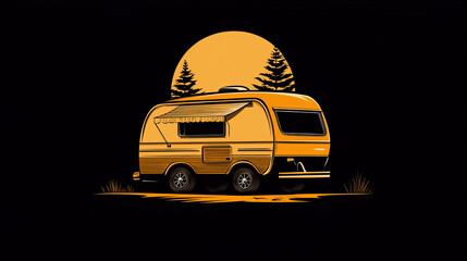 A stylish and eye-catching vector logo featuring a retro caravan trailer that captures the essence of vintage travel and outdoor adventures