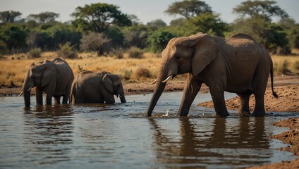 Fototapeta premium elephants in the water