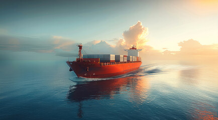 Fototapeta premium A cargo ship sailing on the sea, filled with containers.