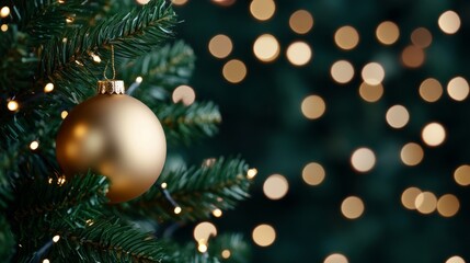 Christmas tree adorned with twinkling lights and shimmering baubles, softly blurred background adding festive cheer 