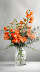 Orange Flower Bouquet in Glass Vase