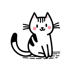 Cute Doodle Minimalist Cat Vector Illustration in Black and White with Pink Accents