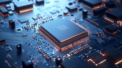 Obraz premium A sleek and modern illustration of a futuristic microchip processor designed to represent advanced technology and innovation in computing. 