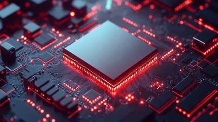 Fototapeta premium A sleek and modern illustration of a futuristic microchip processor designed to represent advanced technology and innovation in computing. 