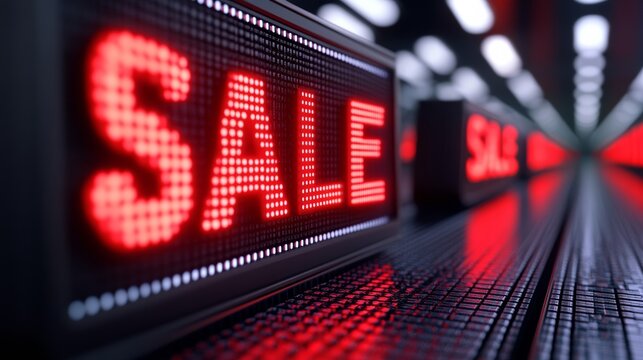 Dark cyber grid with glowing red SALE text and floating tech gadgets for an edgy Cyber Monday theme 