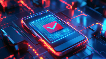  This 3D illustration depicts the innovative concept of online voting, showcasing a smartphone designed to resemble a voting box. 