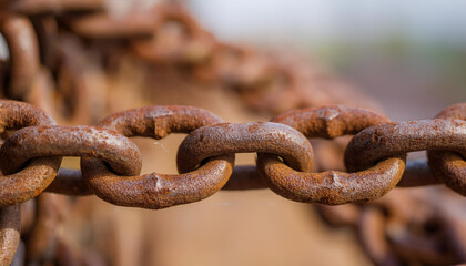 Rusted iron chain links. Close-up.
