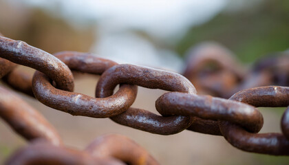 Rusted iron chain links. Close-up.