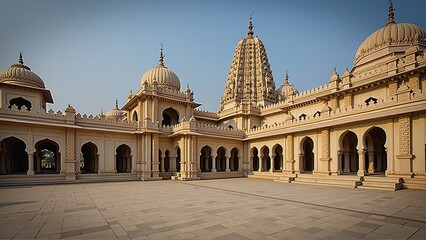 Naklejka premium Indian Temple Architecture Ornate Facade and Courtyard